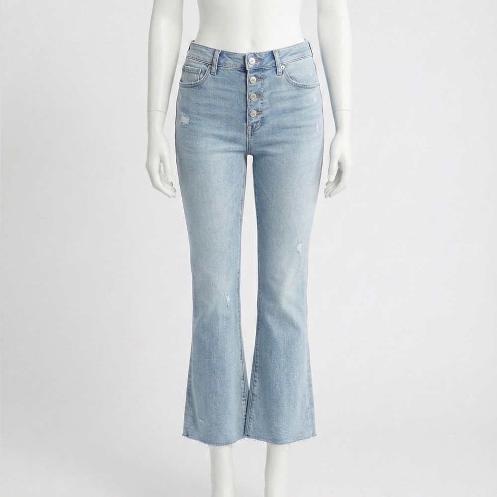 Pistola Jeans Size 30 High Rise Button Fly Crop Flare Raw Hem Light Wash Denim